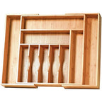 Umilife Extra Large Expandable Kitchen Siverware Utensils Drawer Organizer, 19" Deep for Big Drawer, Adjustable Bamboo Wood Drawer Divider with Curved Grooves, Cutlery Tray Flatware Holder - size: Expandable 17~28 x 19 inch