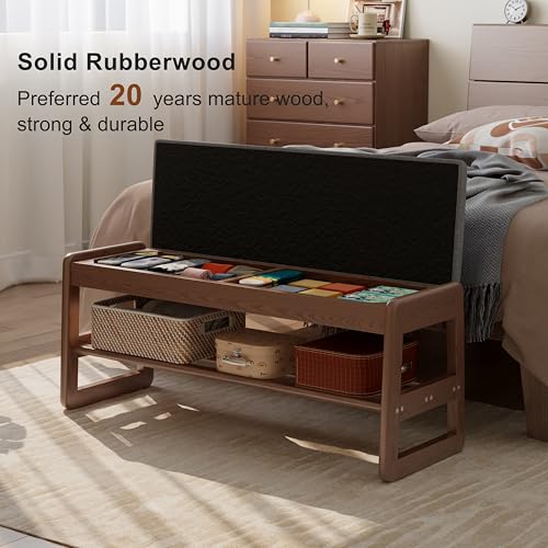 AQIMUELE Shoe Rack Bench,2 Tiers Shoe Bench with Storage with Flip-Top,Wood Shoe Rack for Entryway,Hallway(Walnut Upholstered Seat,11.8" D x 39.3" W x 15.7" H - color: Walnut Upholstered Seat, size: 11.8"D x 39.3"W x 15.7"H