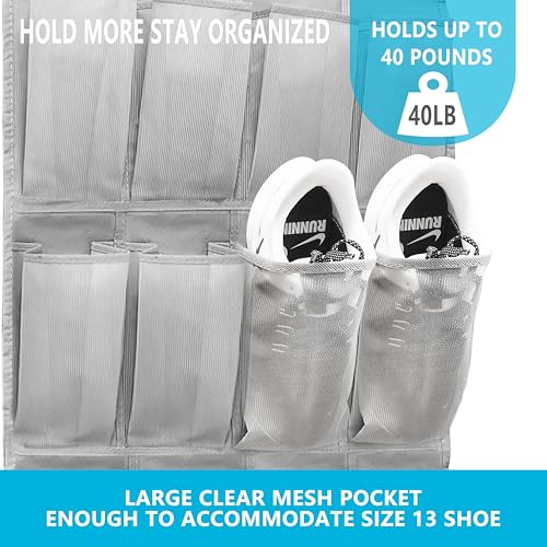Over The Door Shoe Organizers with 24 Mesh Pockets Shoe Organizer Storage Hanging Shoe Organizer Shoe Holder for Rack (Grey) - color: Grey