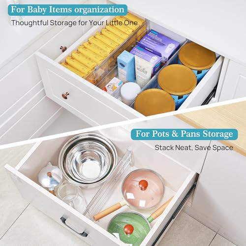 Vtopmart 8 Pack 6" Tall Upgrade Drawer Dividers for Big and Deep Drawer, 12.8"-22.3" Adjustable Expandable Dresser Drawer Organizer, Clear Plastic Separators for Dresser, Baby Supplies, Kitchenware - size: Tall-6"