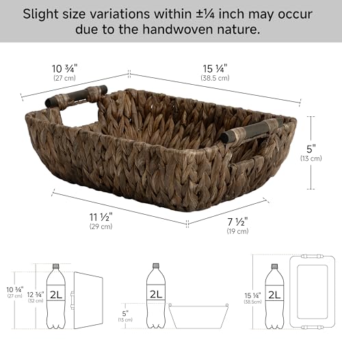 StorageWorks Wicker Baskets for Organizing, Woven Basket with Wooden Handles, Wicker Storage Baskets for Shelf, Brown, 2-Pack - color: Dark Brown(Water Hyacinth), size: Medium