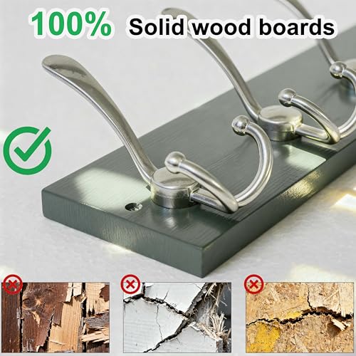 SKOLOO Creations Forest Green Solid Wood Wall Mounted Coat Rack, 10 Hooks, 38-1/8" Long - Kitchen, Mudroom, Entryway, Bathroom - Includes Mounting Hardware, Wall Coat Hanger, Towel Rack - color: Forest Green Plates & Nickel Hook, size: 1 Item-10 Hooks