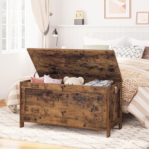 HOOBRO Toy Box, Retro Wooden Look Storage Chest with Safety Hinge, Entryway Storage Bench Supports 220 lb, 39.4 x 15.7 x 18.9 Inches Toy Chest Organizer, Easy Assembly (Rustic Brown) BF100CW01 - color: Rustic Brown, size: 39.4x15.7x18.9 Inch