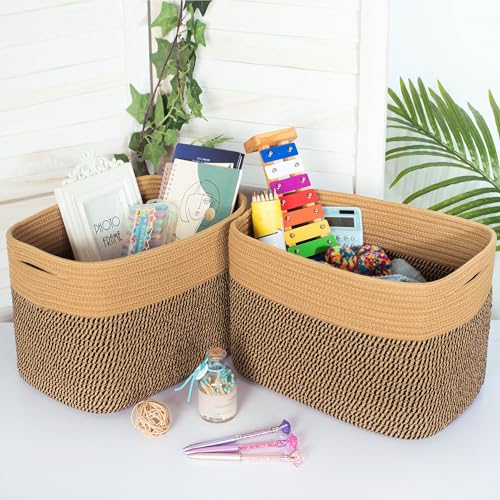 MINTWOOD Design 3-Pack Storage Baskets for Shelves, Decorative Baskets for Organizing, Woven Baskets for Storage, Book Basket Cube Storage Bin Box, Pantry Closet and Shoe Organizers, Black Jute - color: Brown / Black