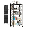 Heavy Duty 5-Tier Foldable Storage Shelf with Locking Wheels, No Assembly Metal Shelving Unit, Space-Saving Organizer for Garage, Kitchen, Basement, Pantry, 28" x 14" x 62", Black (1)