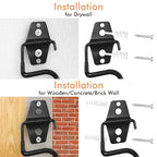 LIGHT DUST Broom Holder Wall Mount - 6 Pack Tool Hangers Garage Wall Hanging Organizer - Heavy Duty Metal Large S Hooks for Mop Shovel Rake Shed Garden Lawn Yard Handle Tools Organization (Black)