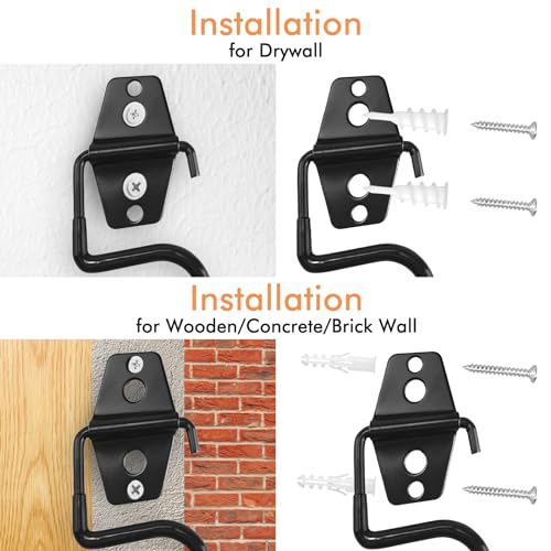 LIGHT DUST Broom Holder Wall Mount - 6 Pack Tool Hangers Garage Wall Hanging Organizer - Heavy Duty Metal Large S Hooks for Mop Shovel Rake Shed Garden Lawn Yard Handle Tools Organization (Black)