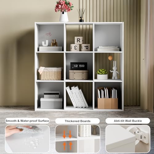 Sweetcrispy 9 Cube Storage Organizer - Open Cube Bookshelf with 5 Removable Back Panels, Display Storage Bookcase for Living Room, Bedroom, Entrance Hall, Home Office，36" L×11.6" W×36" H, White - color: White, size: 9-Cube(36"L×11.6" W×36"H)