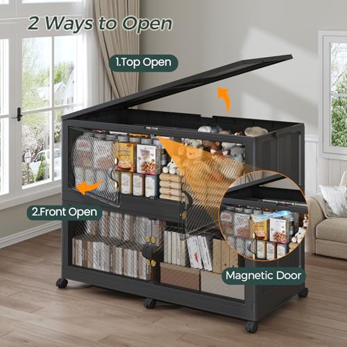240GAL Plastic Storage Bins with Lid, 960QT Extra Large Stackable Closet Organizers and Storage, Collapsible Storage Boxes with Wheels, Folding Cabinet for Home Kitchen Office, 4Pack Black - color: 60Gal-Black, style: 4Pack