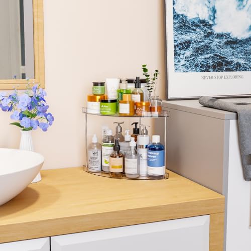 Yieach 2 Tier Corner Bathroom Counter Organizer,Clear Bathroom Organizers and Storage,Acrylic Bathroom Counter Shelf and Perfume Holder for Skin Care,Makeup,Toiletry Products and Perfume Organizer - size: 2 Tier-Triangular
