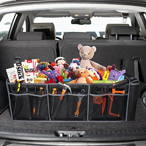 Collapsible Trunk Organizer with Insulated Leakproof Cooler Bag,Removable Lid,Adjustable Securing Straps,3 Compartments Trunk Organizer for SUV,Truck,Sedan(Grey & Black) - color: Black&Grey, size: With Cooler