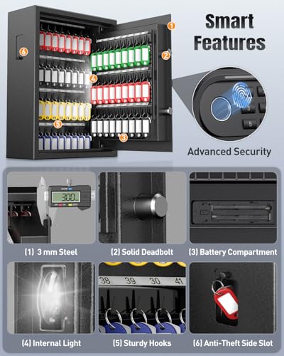 Uniclife 71 Position Key Box, Wall Mount Key Lock Box with Code and Key Lock, Fingerprint Key Cabinet with Anti-Theft Key Drop Slot & Keypad, Keys Safe for Office Hotel & Company - style: Fingerprint Lock