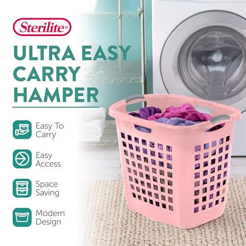 Sterilite 4-Pack Ultra Easy Carry Laundry Basket, Plastic Clothes Hamper Bin w/Comfort Grip Handles & Rim, 2.1 Bushel Capacity, Pink Frost - color: Pink Frost