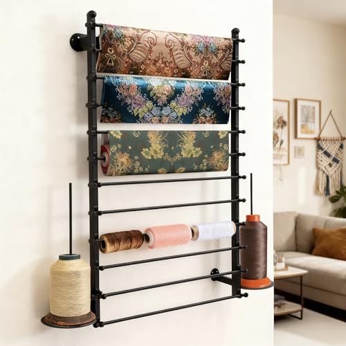 12 Layers 80cm Black Wall Display Stand Wrapping Paper Ribbon Organizer Tie Scarf Rack Belt Towel Holder Spool Hijab Stand Metal Shelving for Home, Retail Stores, Flower Shop, Studio, Sewing - color: Black, size: L: 31.5 in, H: 47.2 in