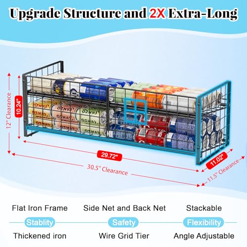 2-Tier Stackable Can Organizer for Pantry, Adjustable Extra-Long Can Rack for Pantry Shelf Organizer and Storage, Sturdy Standing Can Holder for Canned Soup Food Goods Storage up to 64 Cans, Black - style: Length（29.72''）-1 Pack