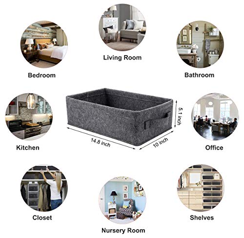 Small Basket Shallow Storage Baskets Felt Storage Basket Bin Long Narrow Basket for Towels Dog Cat Toys Office Supplies Dippers Baby Toys Storage Basket Light Gray - color: light gray felt handles, size: 14.8 x 10 x 5.1 Inch (Pack of 1)