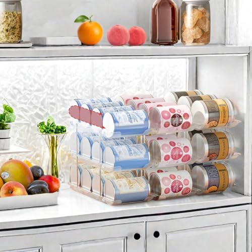 Attelite Can Organizer for Pantry, 3 Sets 2Tiers Can Storage Organizer Pantry, Soda Can Organizer for Fridge 24 Cans Rack Automatic Rolling Stackable Canned Food Organizer,Clear - size: 2tier*3sets