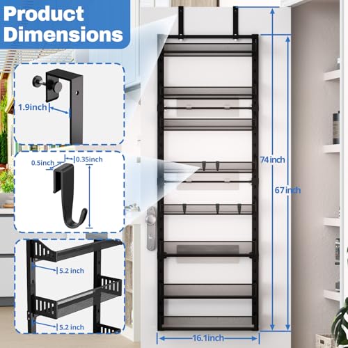 coobest 8-Tier Over the door Spice Rack Organizer, Large Heavy Duty Metal Wall Mount or Over The Door, 2 in 1 Rust-Proof Hanging Storage Shelf for Kitchen Pantry, Bathroom, Laundry Room, Closet - color: Black