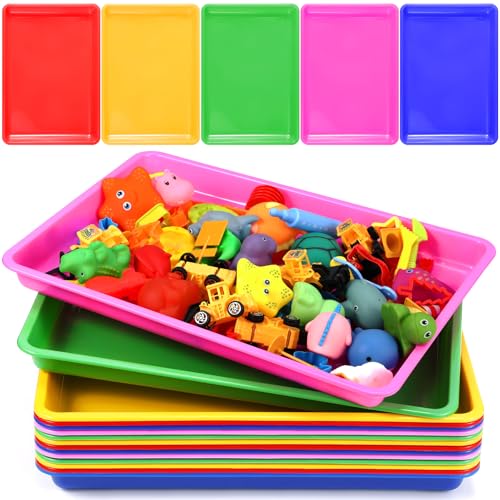 Maitys 15 Pcs Flat Plastic Trays 16.1 x 11.8'' Sensory Storage Paper Tray Stackable Classroom Bins for Office Home Organizer Crafts Supplies(Bright Color) - color: Bright Color
