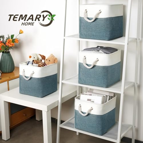 Temary 4Pack Storage Cubes 11x11 Cube Storage Bins Basket for Organizing Home, Closet, Office, Decorative Baskets with Rope Handles (White&Dark Green) - color: White&Dark Green, size: 11"L x 11"W x 11"H