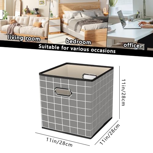 Yunkeeeper storage bins Cubes, Fabric Cube Organizer with Handle, Foldable Cube Bins for Cloth or Accessary Storage, 11x11x11, Set of 3,(Grey grid) - color: Grey grid, size: 3 Pack