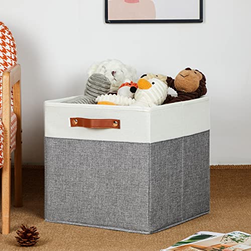 HNZIGE 13x13 Foldable Storage Bins Set of 4 Storage Cubes Fabric Storage Baskets for Shelves with Handles Organizer for Toy Nursery Closet Bedroom - color: Gray White, size: 13"x13"x13"-4pack