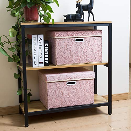 PRANDOM Larger Collapsible Storage Bin with Lid [1-Pack] Fabric Decorative Storage Box Cube Organizer Container Baskes with Handles Divider for Bedroom Closet Living Room Pink 17.7x11.8x11.8 Inch - color: Pink, size: Large(1-Pack)