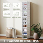 HOMCOM 10 Pack Foldable Shoe Organizer, Plastic No Assembly Stackable Shoe Storage Box with Clear Door, Space Saving, Fit up to US Size 10, White