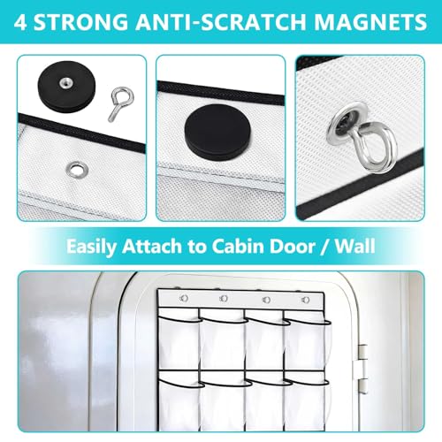 Esoes Cruise Ship Magnetic Door Organizer, 24 Pockets Magnetic Behind the Door Shoe Rack-4 Strong Anti-Scratch Magnets, Over the Door Organizer Cruise Essentials Storage for Cruise Cabin Travel