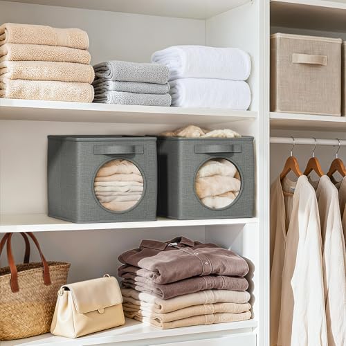 Vailando Ultra Thick Fabric Foldable Storage Cubes with Mesh Window - 11 Inch Cube Storage Organizer for Clothes, Shelves, Offices, Toys & Misc, Dark Gray, 4 Pack - color: Dark Gray, size: 4pcs-Cube 11"