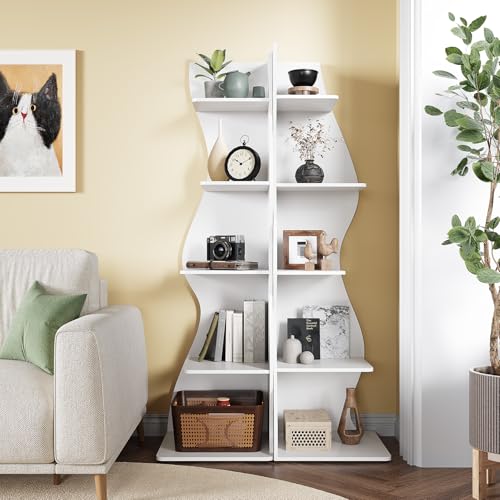 LITTLE TREE 70-Inch Corner Shelf, Seaweed Shaped Etagere Display Bookshelf, Freestanding 5-Tier Wall Shelves for Small Spaces, Bedroom, Living Room, 2 Pack, White - color: White, size: 2 Pack