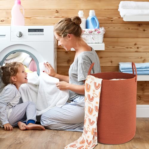 XUANGUO Cotton Rope Laundry Basket Hamper for Clothes Woven Storage Basket for Living Room Bedroom Boho Tall Rope Baskets for Blanket Toys Pillow Towels Baby Nursery Hamper Bin Large rustic - color: rustic, size: Large