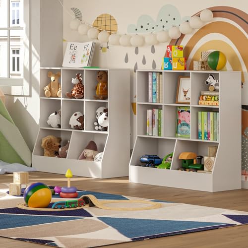 DINZI LVJ Toy Storage Organizer, Kids Bookshelf, Wood Toy Storage Cabinet, 3-Tier 8 Cubby Children Bookcase, 39.4" L Toddler Book Shelf for Playroom, Living Room, Nursery, Hallway, School, White - color: White, size: 3-Tier 39.4"
