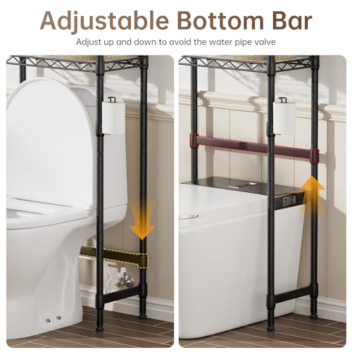 Golpart 3-Tier Over The Toilet Storage Shelf,Heavy Duty Adjustable Metal Bathroom Rack with Toilet Paper Holder & Hooks,Space-Saving Organizer for Bathroom,10”D x 24”W x 66”H,Black - size: Black-3-Tier-10"D x 24"W x 66"H