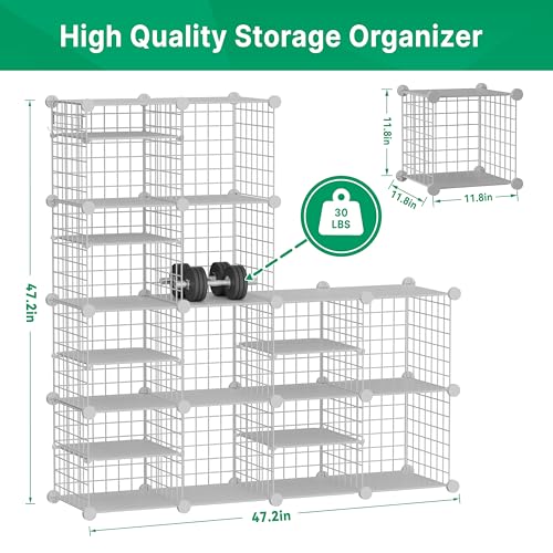 Wire Cube Storage Organizer, 12 Cubes Converted into 14 Cubes, Sturdy Metal Grids Storage Shelf Closet Shelving Units and Storage, Shelves for Bedroom LIvingroom Office - color: White, size: 12 cubes