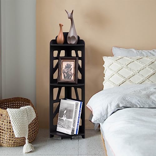 J JINXIAMU Corner Shelves,Corner Shelf Stand Waterproof Great for Bathroom Storage Tight Space,Small Shelf Stand Fit for Toilet Paper Holder Storage, Corner Tables for Small Space,Black - color: Black