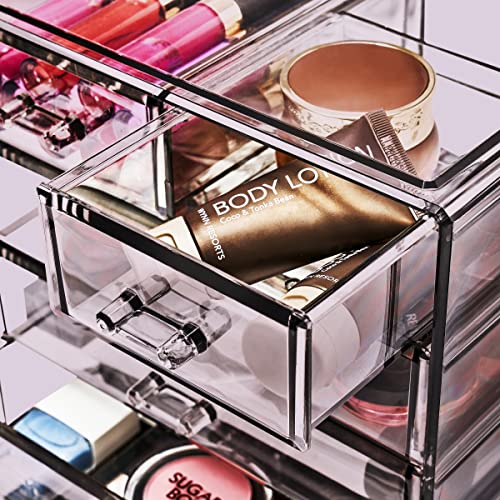 Sorbus Acrylic Makeup Organizer Set, 6-Drawer Vanity & Countertop Cosmetic Storage with Small & Wide Drawers, Purple Makeup Storage for Brushes, Lipsticks, Jewelry – Holiday Gift for Women & Teens - color: Purple, style: 4 Large, 2 Small Drawers
