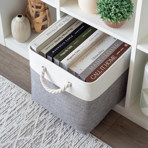 OrganiHaus 12x12 Cube Storage Bins 4 Pack, Foldable Cube Storage Organizer w/ Rope Handles, Collapsible Fabric Bins for Toys, Clothes & Closet Organization, Fabric Square Baskets - Gray/White - color: Gray Base / Off-White, size: 4 pcs (12x12)
