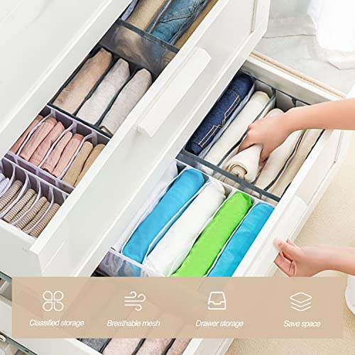 Wardrobe Clothes Organizer 7 Grids Portable Closet Organizer Mesh Separation Storage Box Foldable Closet Drawer Organizer for Underwear Socks Scarves Leggings (Grey, 3 Leggings Grid) - size: 3 Leggings Grid