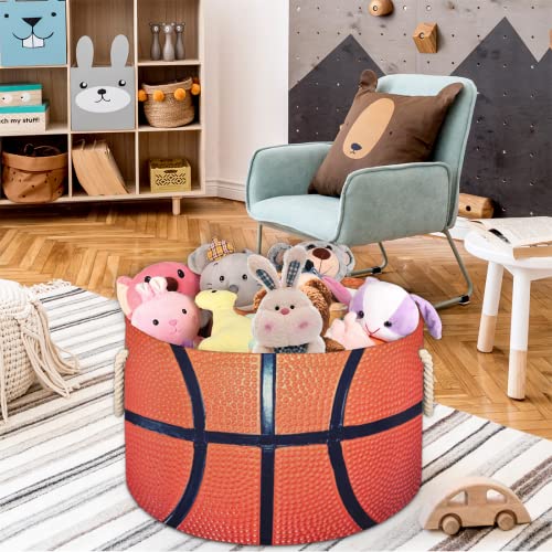 Pardick Large Round Storage Basket Sport Ball Basketball Collapsible Circle Storage Bin Laundry Hamper With Handle for Kids Toy Blanket Dirty Clothes Towel Living Room Nursery Storage Organizer - color: A02: Basketball Funny