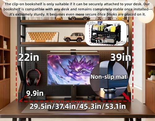Desktop Hutch Bookshelf,Many Gifts,Metal Desktop Bookcase with pegboard, Desk Shelf, Countertop Storage Organizer Rack for Dorm or Office,Desktop Shelves (Natural+Black, 45.3" Lx9.9 Wx39 H) - color: Natural+black, size: 45.3" Lx9.9 Wx39 H