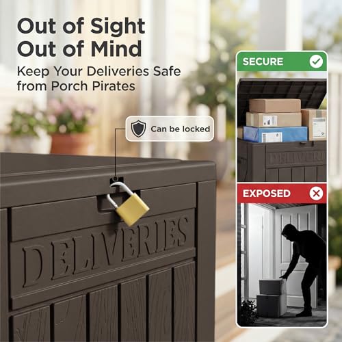 Greesum 52 Gallon Extra Large Deck Box with Lock, Heavy-Duty Resin Outdoor Storage Container, Waterproof Lockable Chest for Patio Furniture, Garden Tools, Pool Equipment, Dark Brown - color: Dark Brown, size: 52 Gallon