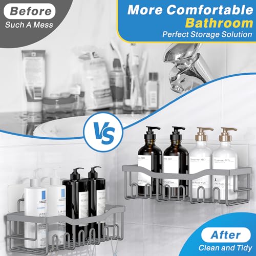 EUDELE Shower Caddy 2 Pack, Adhesive Shower Organizer for Home Decor & Kitchen Storage, No Drilling, Rustproof Stainless Steel Bathroom Shelf Organizer - color: Grey-2pcs