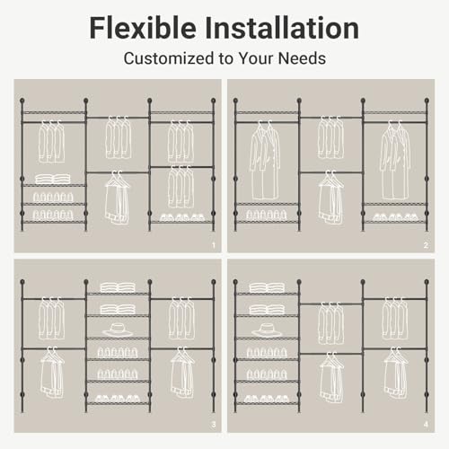 Timate F3 Plus Wall Mounted Clothes Rack Industrial Pipe Clothing Rack for Hanging Clothes, Heavy Duty Clothes Rack with Shelves, Expandable Garment Rack Wall Closet System, Black Pipe Closet Kit - color: Black, size: F3 Plus