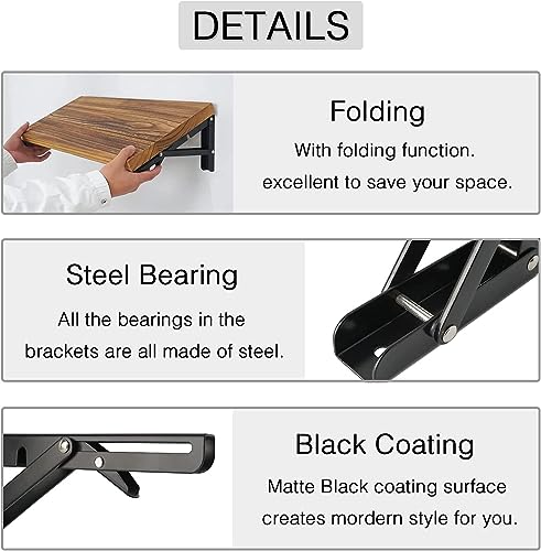 Folding Shelf Brackets 10 inch 8 Pcs - DIY Wall Mounted Shelf Bracket for Garage Workstation, Stuff Supports, Plant Stand - Heavy Duty Metal Collapsible Floating Shelf Bracket Black - size: 10 Inch- 8 Packs