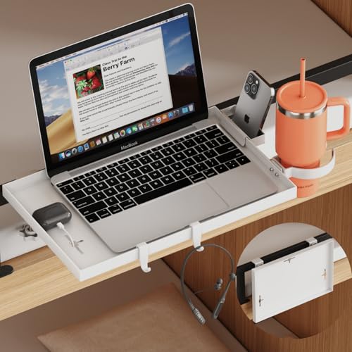 Magheo Bedside Shelf Foldable, Metal Clip-On Bed Shelf for Top Bunk Heavy Duty Bed Side Table Tray for College Dorm Essentials, Loft Nightstand Organizer Tray with Removable Cup & Phone Holder(White) - color: White
