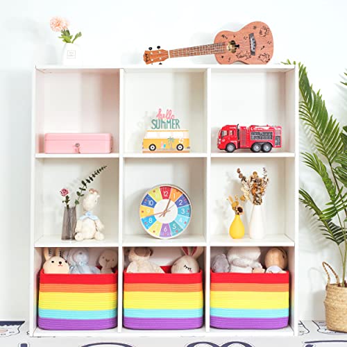 MINTWOOD Design 3-Pack Storage Baskets for Shelves, Playroom and Classroom, Book Basket, Decorative Storage Cube Bins, Woven Closet Organizers, Pantry and Shoe Organizer, Rainbow - color: Rainbow