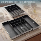 Extra Large Silverware Organizer, 9 Slot Expandable Kitchen Drawer Organizer, Utensil Holder, Heavy Duty Stainless Steel Frame Silverware Drawer Organizer, 8 Non-Slip Feet Included, BPA Free, Black - color: Black