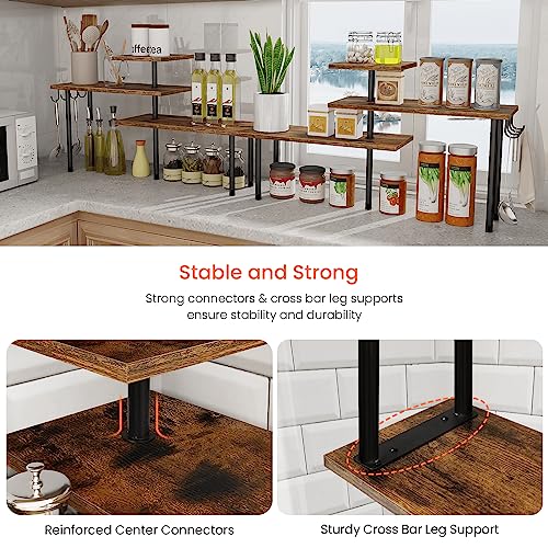 Homode Kitchen Countertop Organizer - 3 Tier Corner Shelf, Bathroom Counter Organizer, Spice Rack, Coffee Bar, Over Sink, Rustic Brown - color: Rustic Brown, With Hooks