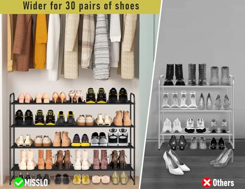 MISSLO 4 Tier Long Shoe Organizer for Closet Shoe Rack for Bedroom Closet Floor Shoe Shelf for Entryway Storage Stackable Wide Shoe Shelf Stores 30 Pairs of Men Sneakers, Black - color: Black, size: 4 Tier